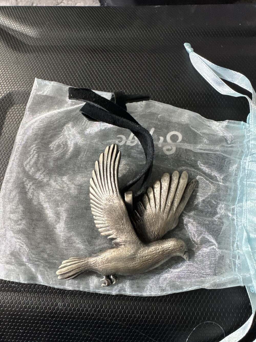 Vintage 1991 Seagull Pewter Flying Bird Ornament / Pendant on Suede Cord